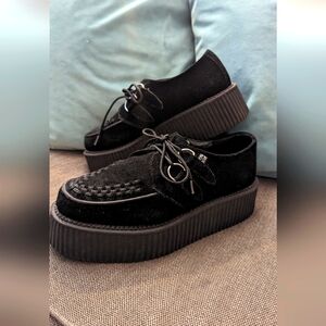 TUK Women's Black Suede Mondo  Creepers Platform Sneaker, Size W 9 M 7